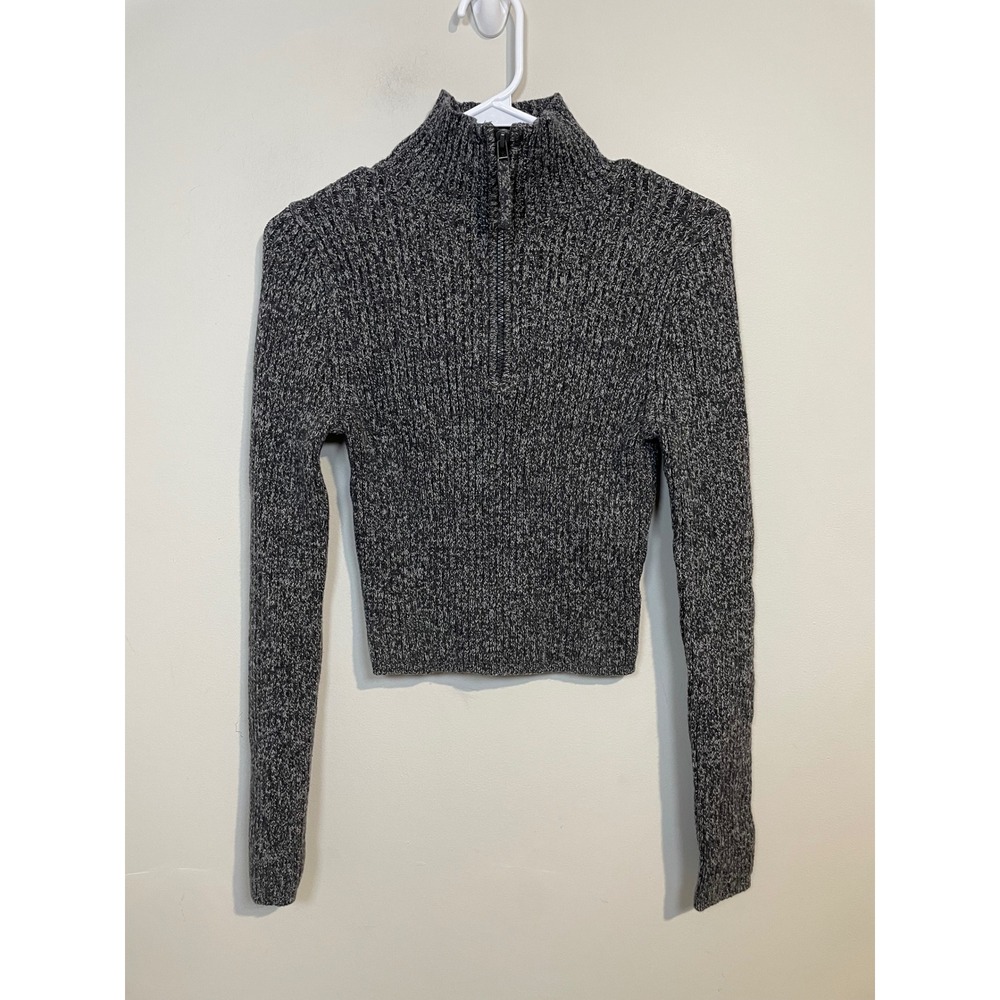 Aerie Gray Knit Cropped Quarter‎ Zip Sweater Size Medium Cabin Sweater Ski Lodge
